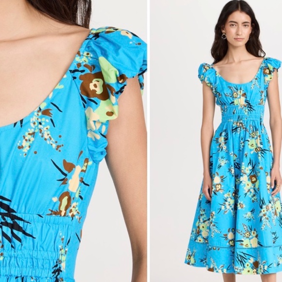 Tory Burch Cap Sleeve Scoop Neck Dress Blue Drop Bouquet Floral Poplin Size 4/S - Picture 8 of 14